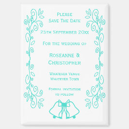 ターコイズベルズスクロールワークウェディング日付を保存 マグネット