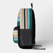 ターコイズベージュティール（緑がかった色）グリーンブラックアートストライプズ プリントバックパック (右)