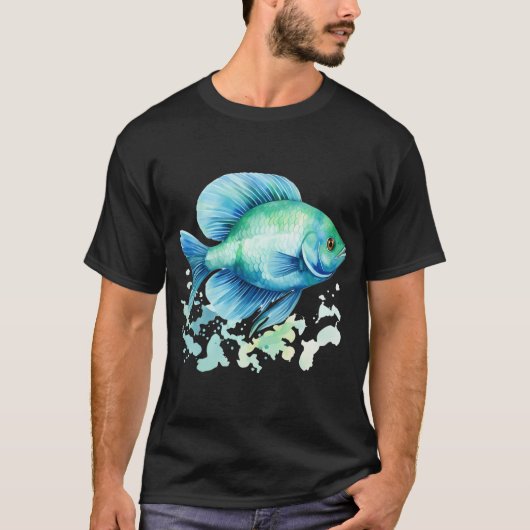 ターコイズベールフィッシュ - 淡水魚アート Tシャツ (正面)