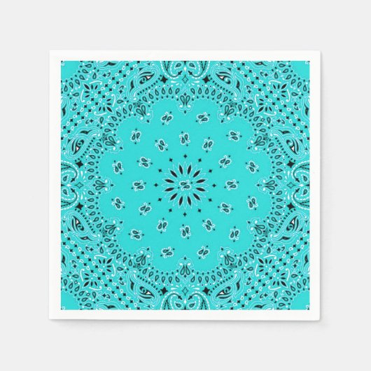 ターコイズペイズリーバンダナスカーフBBQピクニックナプキン スタンダードカクテルナプキン (正面)