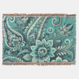 ターコイズペイズリーフローラルパターン スローブランケット