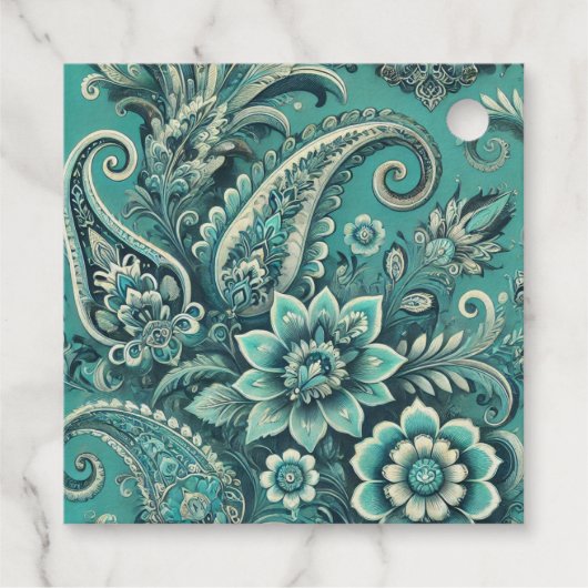 ターコイズペイズリーフローラルパターン フェイバータグ (裏面)