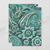 ターコイズペイズリーフローラルパターン ポストカード (正面/裏面)