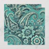 ターコイズペイズリーフローラルパターン 招待状 (正面/裏面)