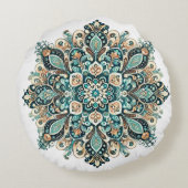 ターコイズペイズリーマンダラと金ゴールドアクセント1 ラウンドクッション (裏面)