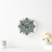 ターコイズペイズリーマンダラと金ゴールドアクセント1 ラウンド壁時計 (ホーム)