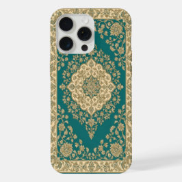 ターコイズペルシャ絨毯スマホケース 花柄メダリオン iPhone 15 PRO MAXケース