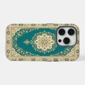 ターコイズペルシャ絨毯モチーフの電話ケース メダリオン・フレーム iPhoneケース (裏面横)