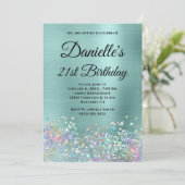 ターコイズホイル淡い色のホログリッターモノグラファンシーム 招待状 (スタンド正面)