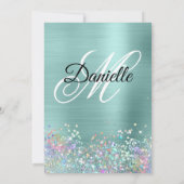ターコイズホイル淡い色のホログリッターモノグラファンシーム 招待状 (裏面)