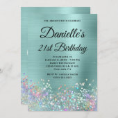 ターコイズホイル淡い色のホログリッターモノグラファンシーム 招待状 (正面/裏面)