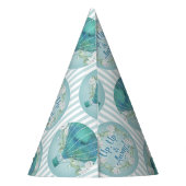 ターコイズホットエアバルーン – アクアホワイトストライプズ パーティーハット (裏面)