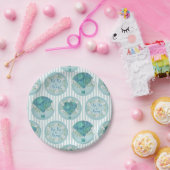 ターコイズホットエアバルーン – アクアホワイトストライプズ ペーパープレート (パーティー)