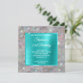 ターコイズホログラフダイヤモンドスタッドフォイル誕生日 招待状 (スタンド正面)