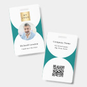 ターコイズホワイトの写真アーチQRコードビジネスロゴ バッジ (正面＆裏面)