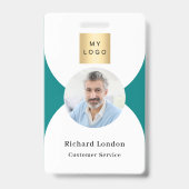 ターコイズホワイトの写真アーチQRコードビジネスロゴ バッジ (正面)