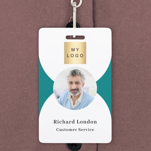 ターコイズホワイトの写真アーチQRコードビジネスロゴ バッジ