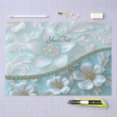 ターコイズホワイトの花柄ティッシュペーパー 薄葉紙 (クラフト)