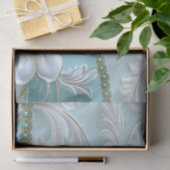 ターコイズホワイトの花柄ティッシュペーパー 薄葉紙 (ギフト)