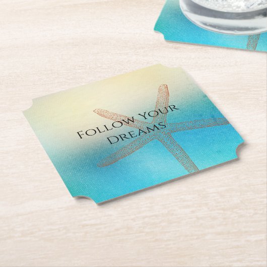 ターコイズホワイトアクアブルースターフィッシュビーチ結婚式 ペーパーコースター (アングル)