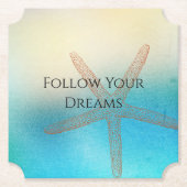 ターコイズホワイトアクアブルースターフィッシュビーチ結婚式 ペーパーコースター (正面)