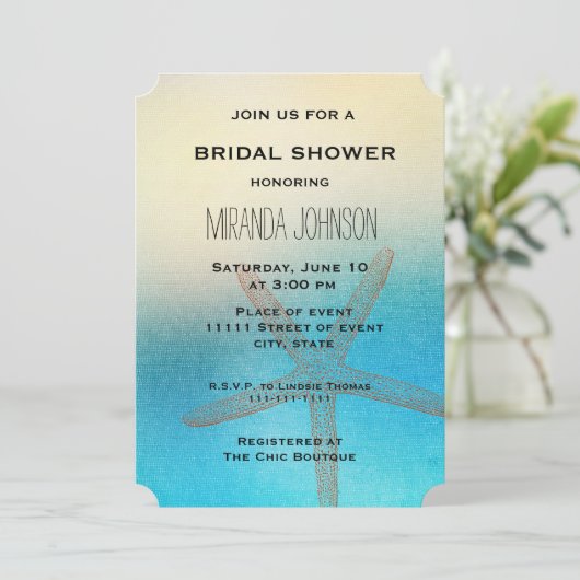 ターコイズホワイトアクアブルースターフィッシュブライダルシャワー 招待状 (スタンド正面)