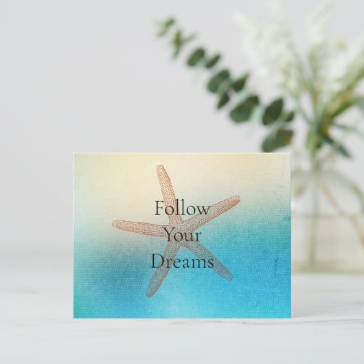 ターコイズホワイトアクアブルービーチヒトデ ポストカード (スタンド正面)