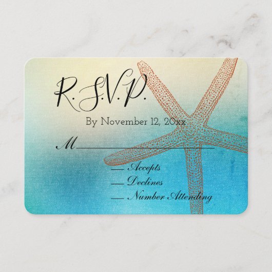 ターコイズホワイトアクアブルービーチ結婚式RSVP エンクロージャーカード (正面)