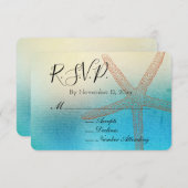 ターコイズホワイトアクアブルービーチ結婚式RSVP エンクロージャーカード (正面/裏面)