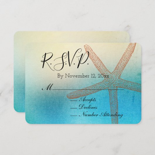 ターコイズホワイトアクアブルービーチ結婚式RSVP エンクロージャーカード (正面/裏面)