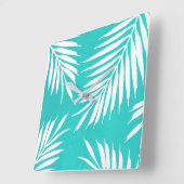 ターコイズホワイトアクリルパーム葉 スクエア壁時計 (傾斜)