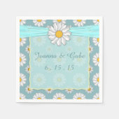 ターコイズホワイトイエローデイジーフラワーのウェディング スタンダードカクテルナプキン (正面)