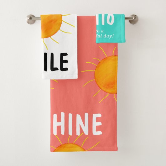 ターコイズホワイトコーラルサンシャインタイポグラフィ バスタオルセット (インサイチュ)