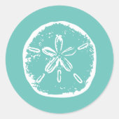 ターコイズホワイトサンドドルビーチ結婚式シール ラウンドシール (正面)