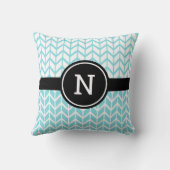 ターコイズホワイトシェブロンパターンモノグラムモダン クッション (裏面)