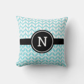 ターコイズホワイトシェブロンパターンモノグラムモダン クッション (正面)