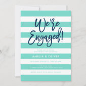 ターコイズホワイトストライプ婚約パーティ 招待状 (正面)