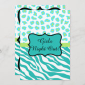 ターコイズホワイトゼブラヒョウ女の子ナイトアウト 招待状 (正面/裏面)