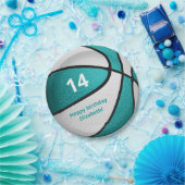 ターコイズホワイトバスケットボールの誕生日パーティー ペーパープレート (パーティー)