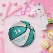 ターコイズホワイトバスケットボールの誕生日パーティー ペーパープレート (パーティー)