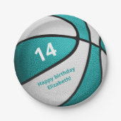 ターコイズホワイトバスケットボールの誕生日パーティー ペーパープレート (正面)