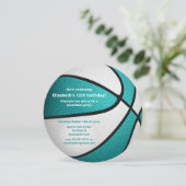 ターコイズホワイトバスケットボールの誕生日パーティー 案内状 (スタンド正面)