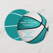 ターコイズホワイトバスケットボールの誕生日パーティー 案内状 (正面/裏面)