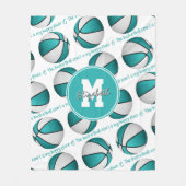 ターコイズホワイトバスケットボールコート私の幸せな場所 フリースブランケット (正面)