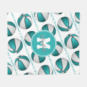 ターコイズホワイトバスケットボールコート私の幸せな場所 フリースブランケット (正面(横))