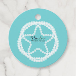 ターコイズホワイトパールスタースタイルのウェディング ブライダルシャワー フェイバータグ