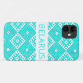 ターコイズホワイトフォークプリントベラルーシiPhone 11ケース Case-Mate iPhoneケース (裏面(横))