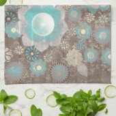 ターコイズホワイトフラワーアメリカンモジョキッチン キッチンタオル (折り畳み)