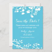 ターコイズホワイトフラワーデイトマグネットを保存 マグネット招待状 (正面)