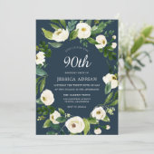 ターコイズホワイトフラワー90番目の誕生日招待状 招待状 (スタンド正面)